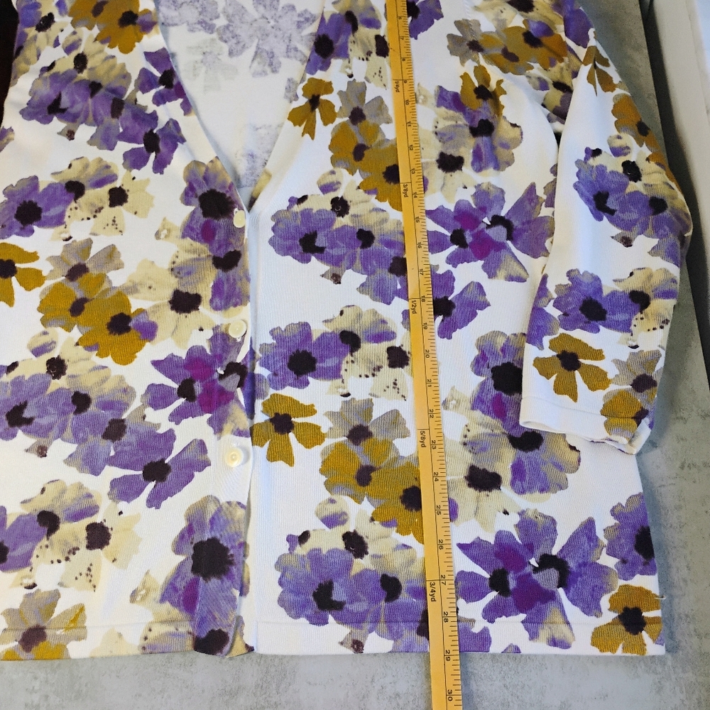 Coldwater Creek Floral Cardigan White Purple Plus 2X Spring Casual Contemporary - Picture 8 of 10